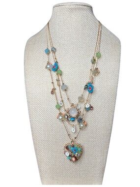 Betsey Johnson Pastel Multi-Strand Bead & Pendant Necklace - Gold Tone
